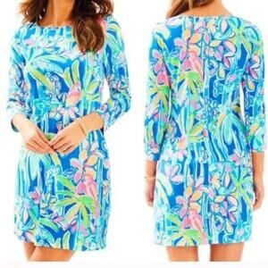 Lilly Pulitzer Marlowe Pima Cotton 3/4 Sleeve Mini Dress Blue Pink Large